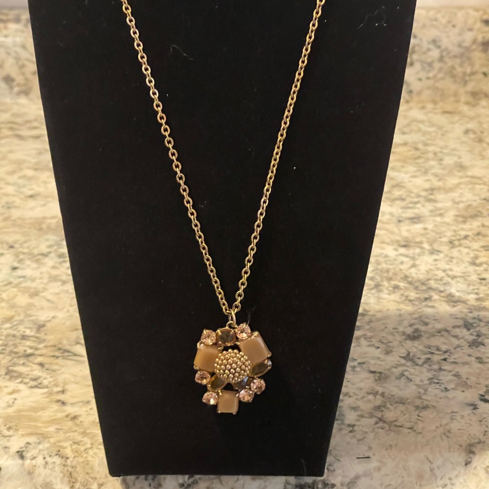 Talbots Gold and Crystal Pendant Necklace